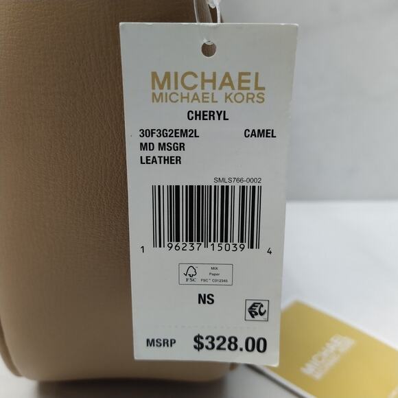 Michael Kors Cheryl Camel Tan Leather Zipper Messenger Crossbody Bag - NWT $328 - Picture 7 of 16